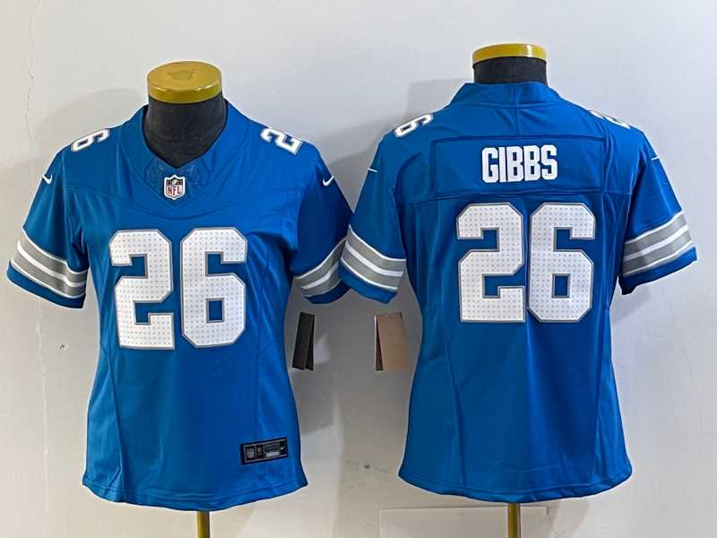 Womens Detroit Lions #26 Jahmyr Gibbs Limited Blue 2024 FUSE Vapor Jersey